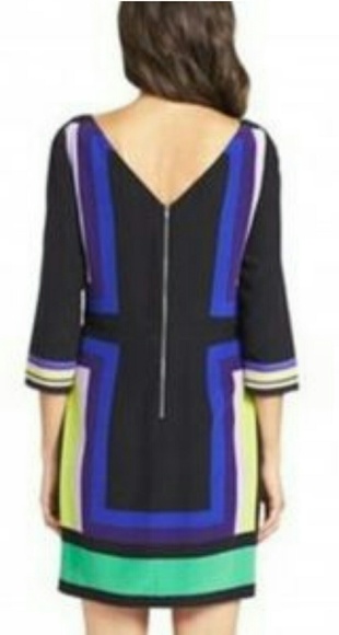 DVF Avery Geometric Colorblock Silk Shift Dress - Picture 3 of 3